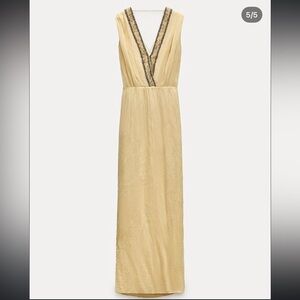 Zara Cream Maxi Dress with Black Lace Detail